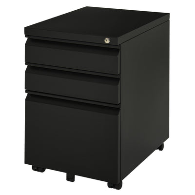 3 Drawer Filing Cabinet, Lockable Office Storage Cabinet on Wheels for Legal, Letter, A4 Files