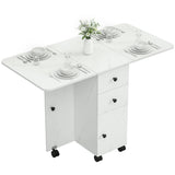 Drop Leaf Dining Table, Mobile Folding Table on Wheels with Drawers and Cabinet for Dining Room