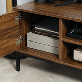 Meuble TV pour téléviseur jusqu'à 50 pouces, Meuble TV avec porte, rangement ouvert et tiroirs, Table TV avec pieds en acier