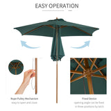 8FT Wood Market Umbrella Patio Umbrella Round Garden Parasol Canopy with Bamboo Ribs and Top Vent