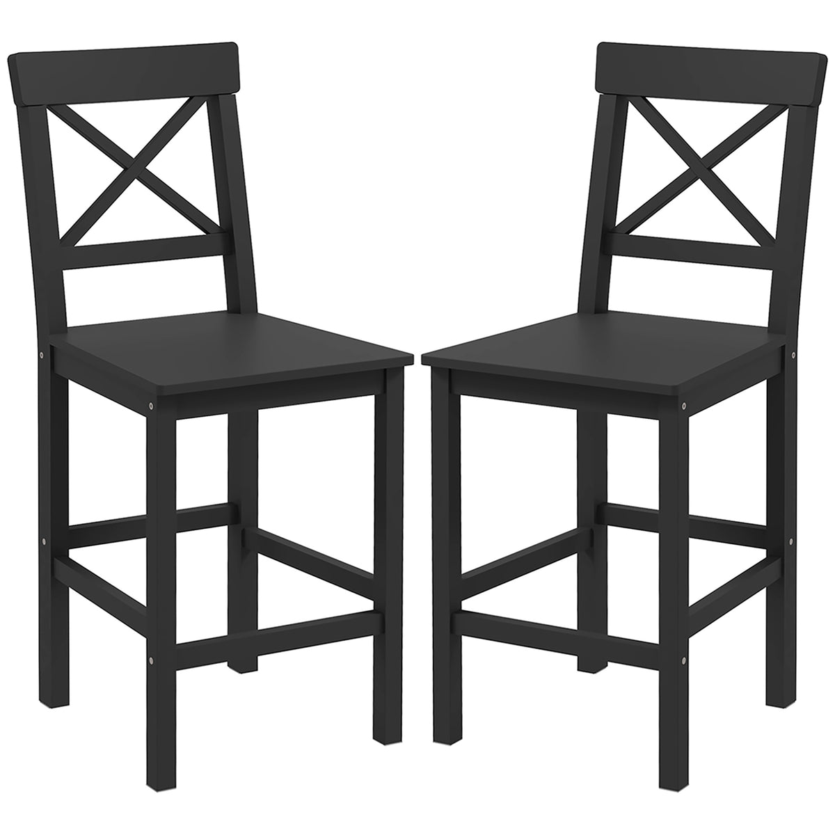 Counter Height Stools Set of 2, Farmhouse Bar Stools with Backs, Solid Wood Counter Stools for Kitchen Island