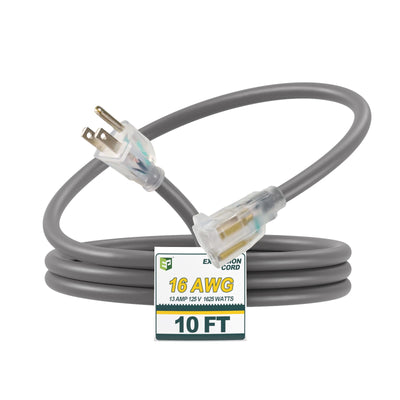 EP 10 Ft 16/3 SJEOW Heavy Duty Extension Cord, Grey Power Cable with L