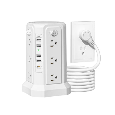 PASSUS Tower Power Bar with Surge Protector,10 FT Long Extension Cord