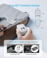 2 Pack European Travel Plug Adapter, VINTAR Foldable International Pow
