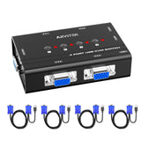 Commutateur KVM USB VGA 2 ports avec concentrateur USB 4 ports câbles inclus