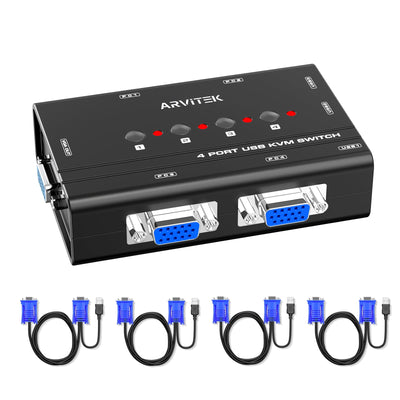 2PORT USB VGA KVM Switch w/ 4PORT USB Hub Cables Included