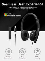 Lenovo Wired ANC Headset Gen 2 (Teams) with Active Noise Cancellation,