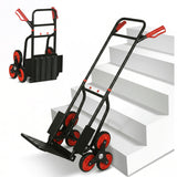 6-Wheels Stair Climber Hand Truck, Dolly Heavy Duty Folding Steel Load Cart with Adjustable Telescoping Handle for Moving