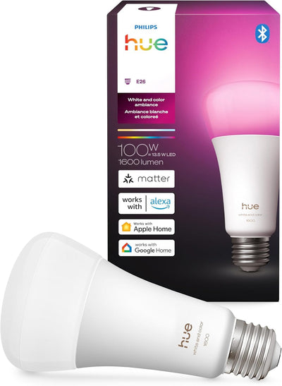 Philips Hue Smart LED A21 Bulb, White and Color Ambiance, E26 Base, 13