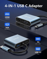 Oliveria USB C to HDMI VGA Adapter, 4K@30Hz 4 in 1 USB C to HDMI Adapt