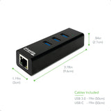 Plugable Technologies USB Hub with Ethernet, 3 port USB 3.0 Bus Powere