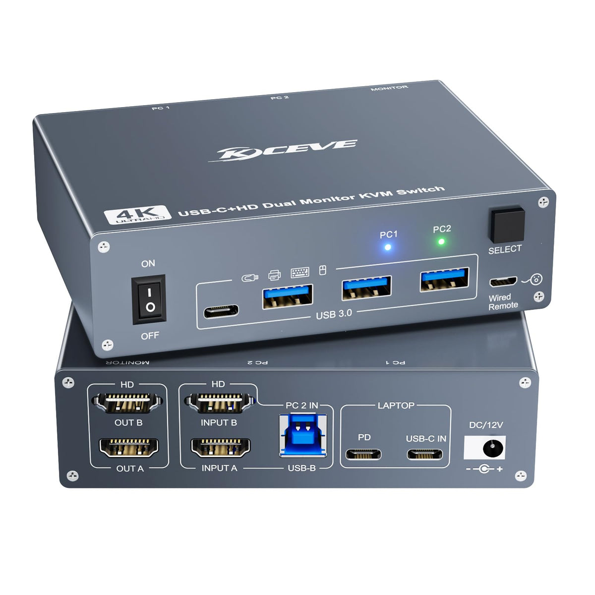2PORT USB C KVM Switch HDMI 4K 60HZ w/ USB Type C Cables