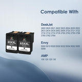 65XXL Black Ink Cartridges High Yield Compatible with HP Ink 65 65XL W