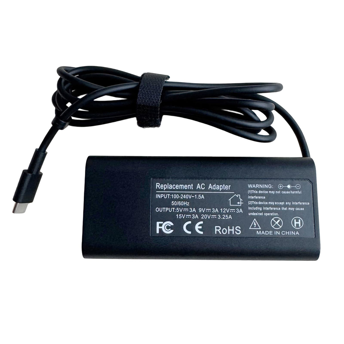 Chargeur d'ordinateur portable USB-C 65W StarTech avec câble USB-C attaché de 1,5 m, bloc d'alimentation pour Dell, XPS, HP ProBook, MacBook Pro, Microsoft Surface