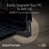 NETGEAR Nighthawk WiFi 6 or 6E USB 3.0 Adapter (A8000) - AXE3000 Tri-B