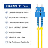 10M (32.8FT) LC TO SC (UPC) OS2 SINGLE MODE DUPLEX FIBER OPTIC CABLE, 9/125 M, 1