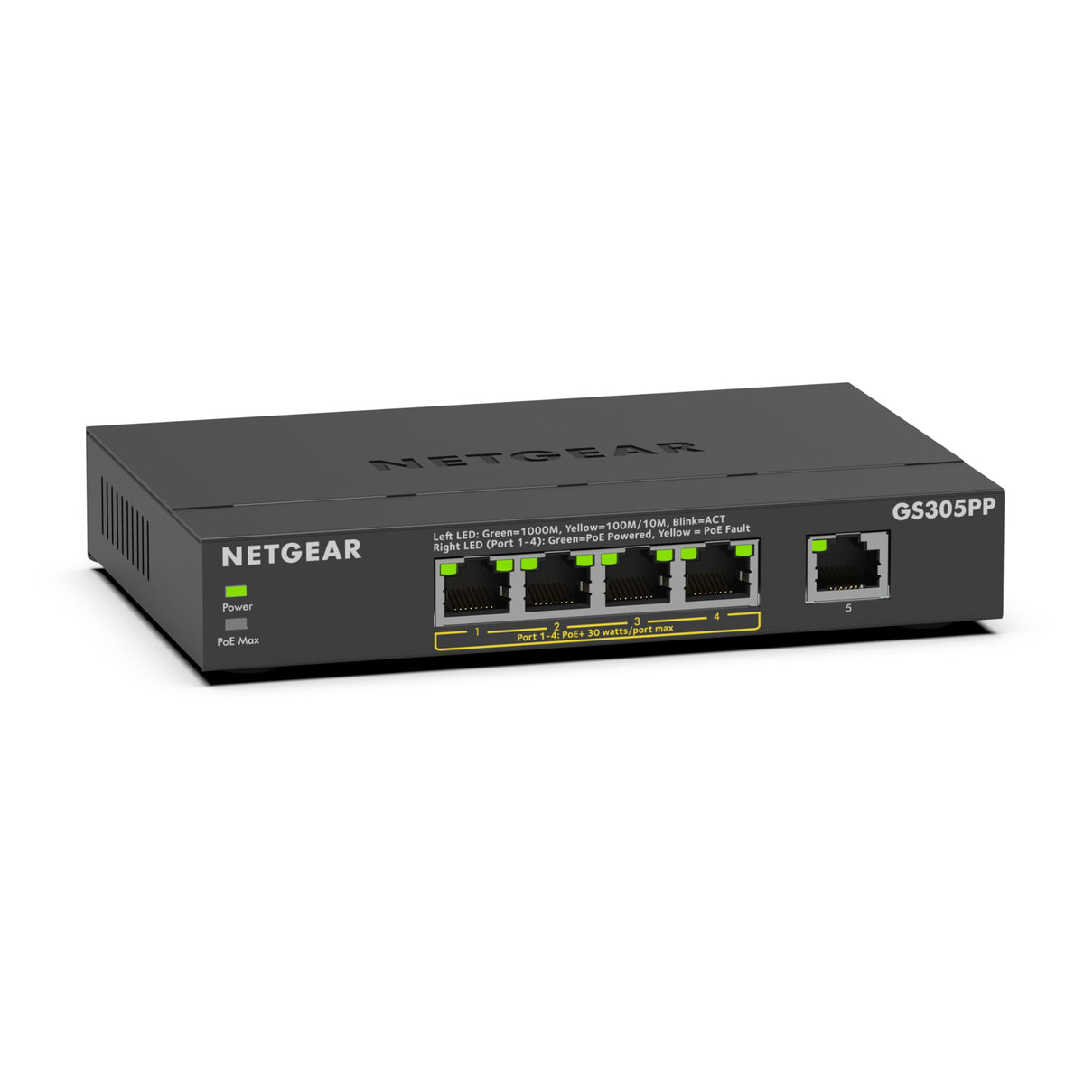 NETGEAR Commutateur Gigabit 5 ports PoE+ non géré (GS305PP)