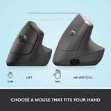 Logitech Lift Vertical Ergonomic Mouse, Wireless, Bluetooth or Logi Bo
