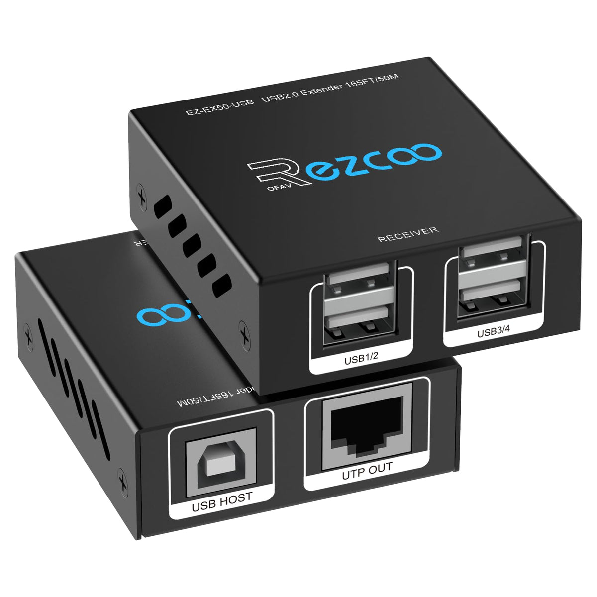 USB Extender Over cat5e/6 165ft 50m with 4-Port USB2.0 HUB - USB Over