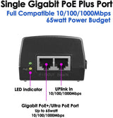 Injecteur PoE++ StarTech  1 PORT 10 GBPS, 60 W, Ethernet 2,5/5/10 G/10/100/1000 MBPS, PoE++ (802.3AF/AT/BT), montage mural, alimentation en ligne non gérée