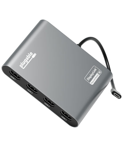 Plugable USB C to Quad HDMI 4K Adapter with 100W PD Pass-Though Power
