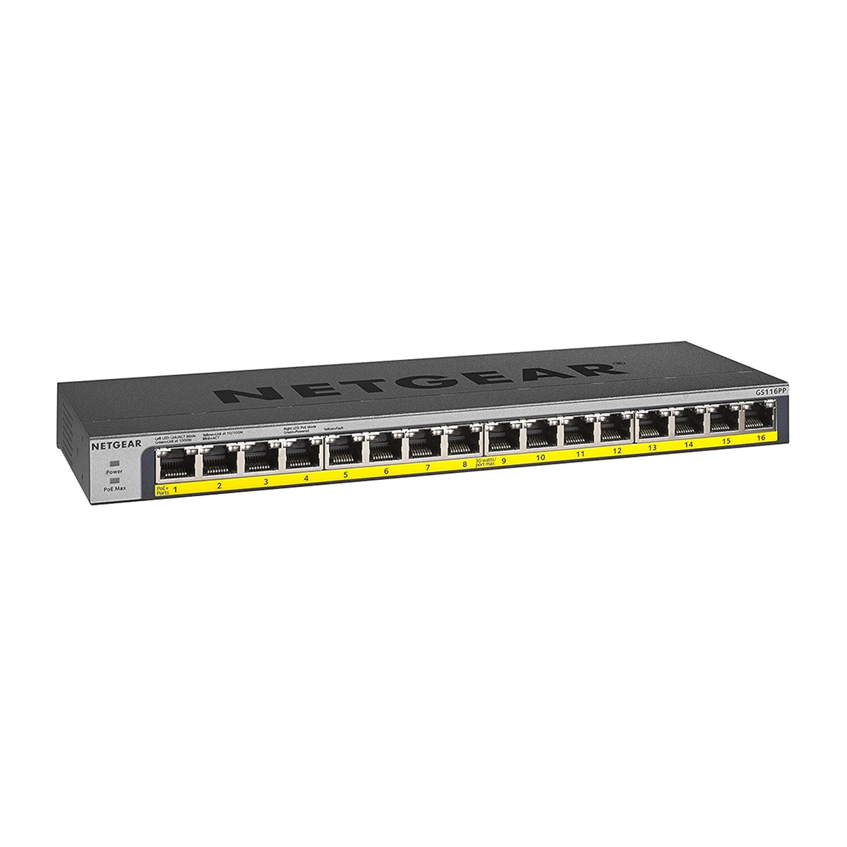 Switch PoE Gigabit Ethernet non manageable 16 ports NETGEAR (GS116PP) - avec