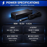 90W AC Adapter Charger for Dell OptiPlex Micro 3050 3080 7050 7060 902
