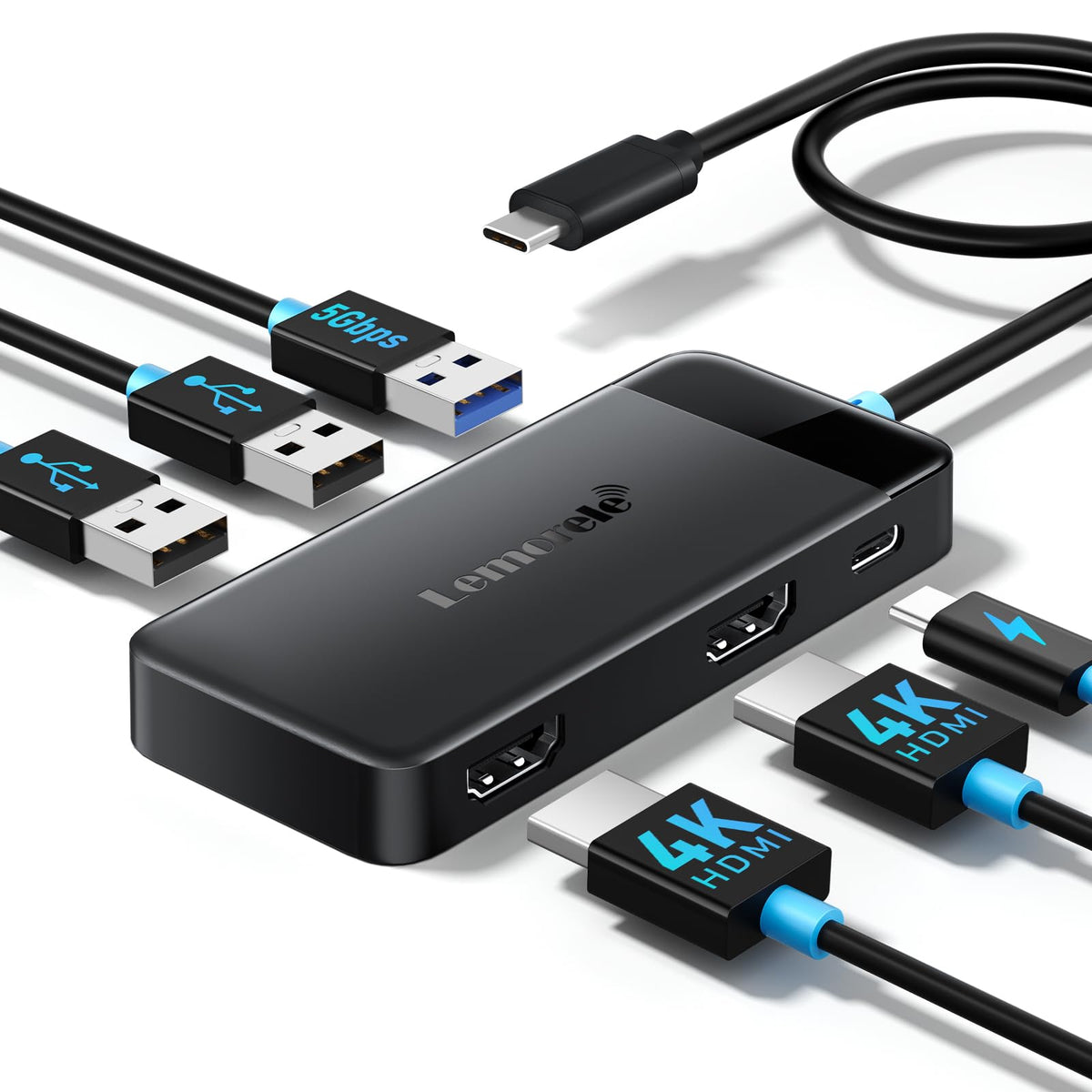 Lemorele Docking Station Dual Monitor, 6 in 1 USB C Hub Multiport Adap