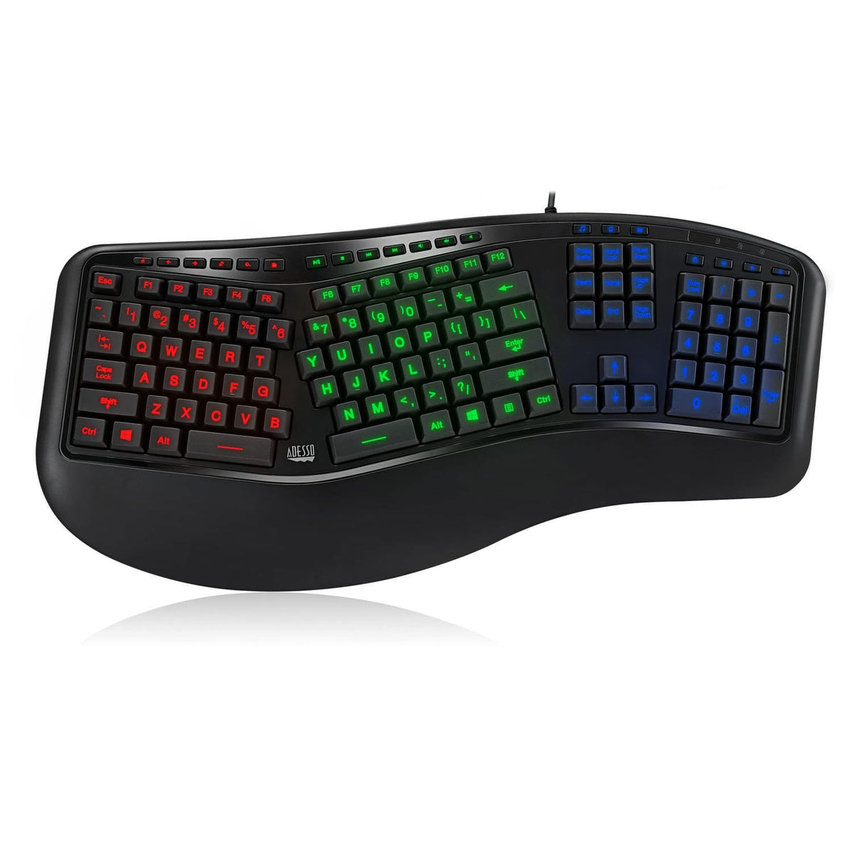 Adesso Tru-Form 150-3-Color Illuminated Ergonomic Keyboard(AKB-150EB)