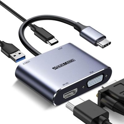USB C to VGA HDMI MultiPort Adapter, USB C Hub (4 in 1), with 4K HDMI