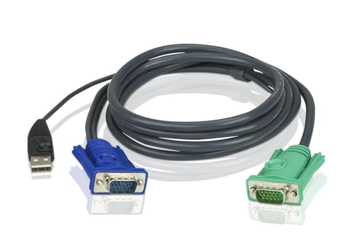 ATEN 2L5202U Câble KVM USB 1,8 m - SPHD15 vers VGA et USB A - Connecteur PC -