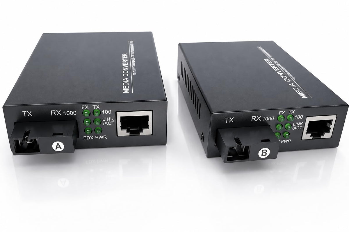 Elfcam® - 1 Pair Gigabit Fiber Ethernet Converters 1000M/100M/10M, SFP
