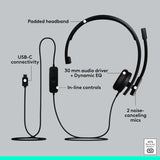 Logitech H570e USB Headset with Microphone for PC and Mac, USB-C Wired