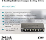 Commutateur Ethernet administré intelligent Gigabit 8 ports D-Link, L2, VLAN, QoS, IG