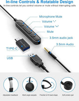 New bee USB Headset Computer Headset in-Line Call Controls Office Head