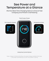 Blocs de chargeur GaN 4 ports Anker 140W Max, affichage intelligent pour MacBook Ch