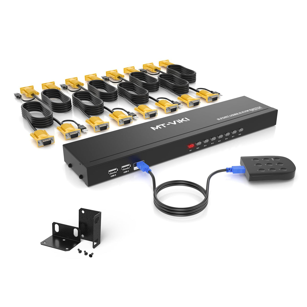 MT-VIKI KVM Switch 8 Port, 8X1 Rackmount KVM Switch VGA, Included 8 2-