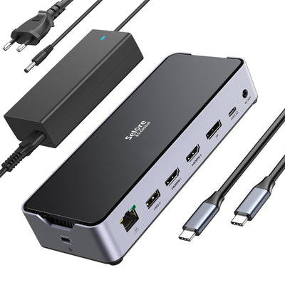 USB C Triple Display Docking Station with Laptop Charging, Selore USB