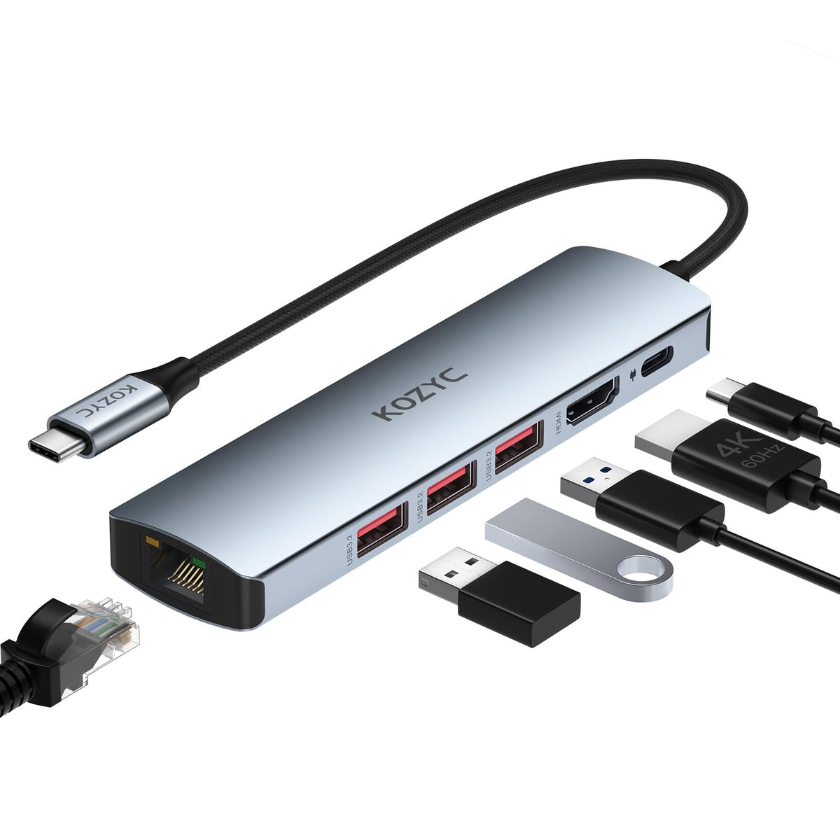 3PORT USB C Hub w/ GBE PD 2.0 Type C to 3X A USB 3.0