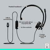 Logitech H570e USB Headset with Microphone for PC and Mac, USB-A Wired