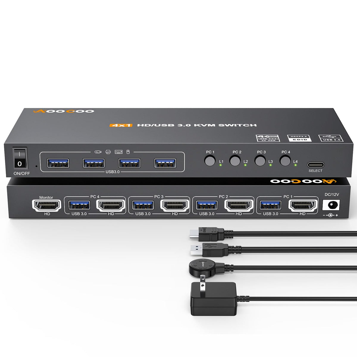 4K@60Hz HDMI KVM Switch 4 Computers with 4 USB 2.0 Ports KVM Switches