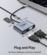 USB C to VGA HDMI MultiPort Adapter, USB C Hub (4 in 1), with 4K HDMI