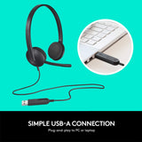 Logitech USB Headset H340, Stereo, USB Headset for Windows and Mac Bla