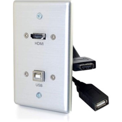 C2G 39874 HDMI and USB Pass Through Single Gang Wall Plate, Brushed Al