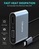 Oliveria USB C to HDMI VGA Adapter, 4K@30Hz 4 in 1 USB C to HDMI Adapt