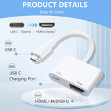 Type C to HDMI to USB C Adapter, USB C to HDMI Adapter with 100W Fast