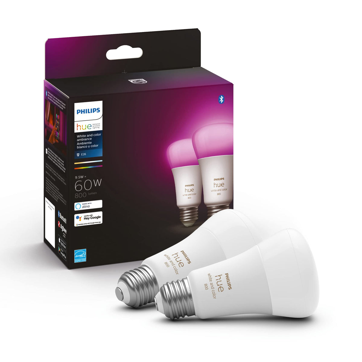 Philips Hue White and Colour Ambiance 9,5W Équivalent 60W A19 Culot E26