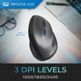 Adesso iMouse A20 Ergonomic Wireless Mouse, 1000/1600/2400 DPI, Vertic
