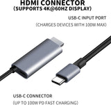 USB‑C to HDMI 2‑in‑1 Cable 6.6FT with 100W PD Fast Charging Port, 4K@6