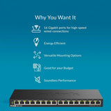 D-Link 16-Port Gigabit Unmanaged Ethernet Switch, Plug and Play, Slim